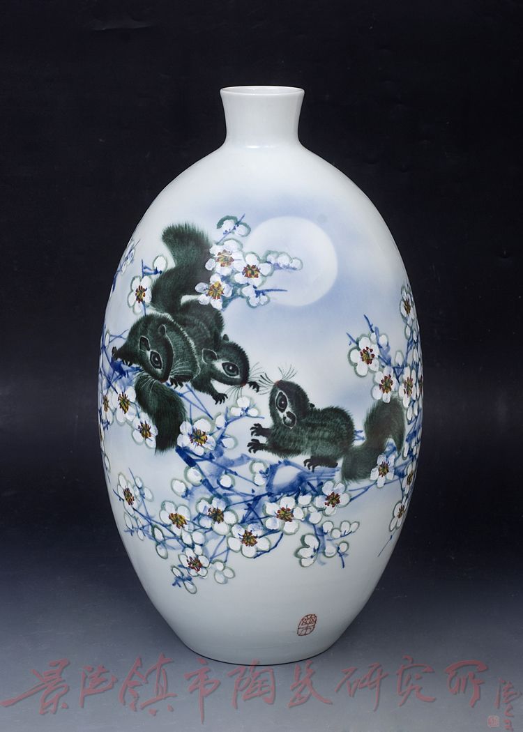 名人名作 中国陶瓷艺术大师朱正荣作品200件釉下彩《相约》瓷瓶